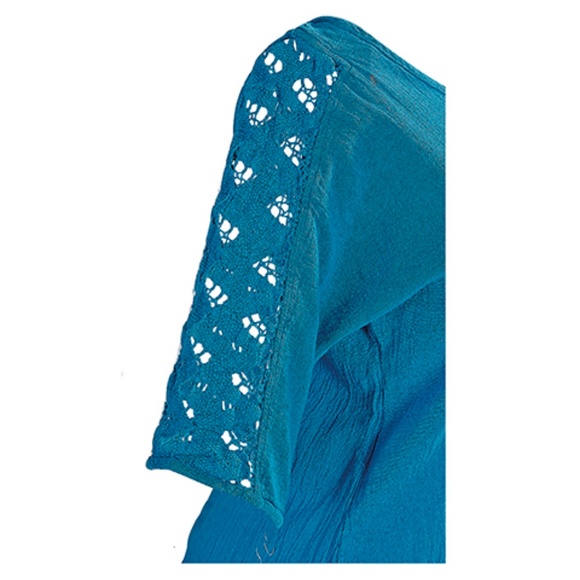 Shoulder Lace Blouse - Crinkle Cotton, Gauze Top - Picture 6 of 7